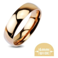 Zaoblený lesklý kovový prstýnek ve zlatorůžové barvě