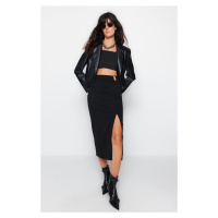 Trendyol černá krepová přezka Maxi elastická pletená sukně s vysokým pasem s rozparkem