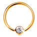 Zlatý 14K piercing - lesklý kroužek a kulička se vsazeným zirkonem čiré barvy, 14 mm