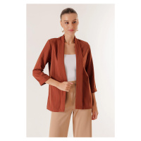 By Saygı Shawl Collar Length Lycra Double Sleeve Length Pinstripe Fabric Jacket