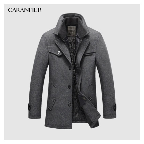 Vlněný pánský kabát na knoflíky s odnímatelným límcem CARANFLER