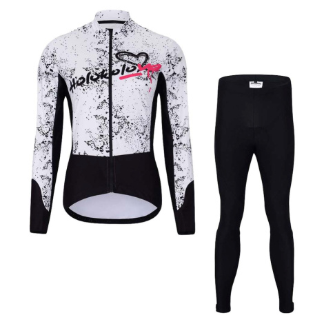 HOLOKOLO Cyklistická zimní bunda a kalhoty - GRAFFITI LADY - bílá/černá