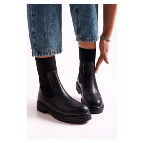 Shoeberry Women's Neira Black Leather Boots Boots, Black Skin.