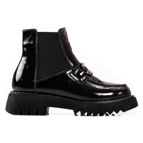 Pk Exkluzívní černé dámské kotníčkové boty na plochém podpatku ruznobarevne