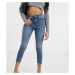 ASOS DESIGN Petite high rise 'lift and contour' skinny jeans in dark midwash-Blue
