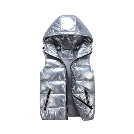 Zimní vesta péřová z lesklého materiálu s prošíváním a kapucí