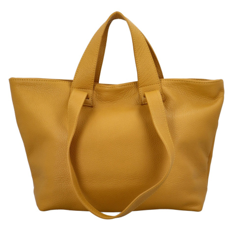 Velká a prostorná dámská kožená taška Sára, žlutá Delami Vera Pelle