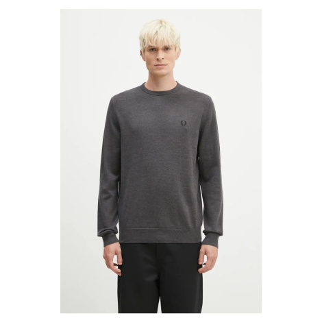 Vlněný svetr Fred Perry Classic Crew Neck Jumper pánský, šedá barva, lehký, K9601.R85