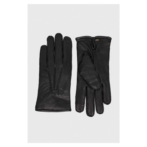 Kožené rukavice BOSS pánské, černá barva Hugo Boss