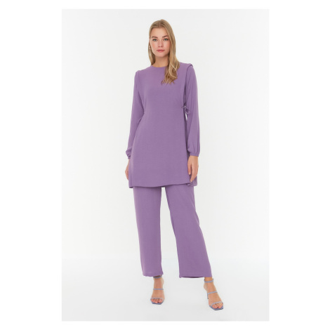 Trendyol Purple Eyelet Binding Detailed Aerobin Tunic-Pants Set