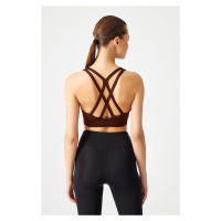 LOS OJOS Brown Push-Up Back Detailed Covered Sports Bra