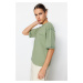 Trendyol Green 100% Cotton Cocoa Stitched and Printed Relaxed/Wide Relaxed Cut Knitted T-Shirt