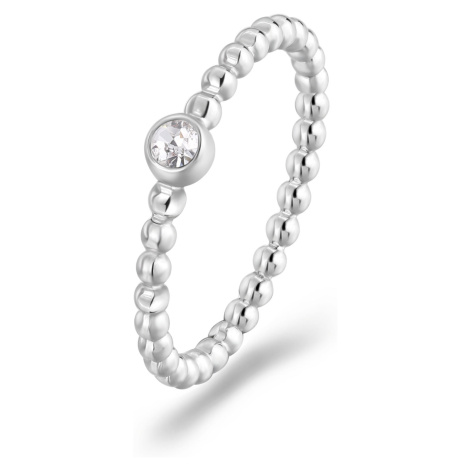S`Agapõ Minimalistický ocelový prsten s krystalem For Love SFV46 S'Agapõ