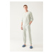 Avva Men's Gray Crew Neck 100% Cotton Long and Short Sleeved 3-piece Pajamas Set with Special Bo