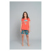 Dívčí pyžamo Oceania, krátký rukáv, krátké nohavice - korál/potisk