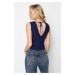 Trendyol Navy Blue Gathered Back Detail Crop Knitted Blouse