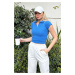 Trend Alaçatı Stili Women's Blue Polo Neck Basic Crop Blouse