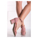 Růžové semišové sandály na hrubém podpatku 142836