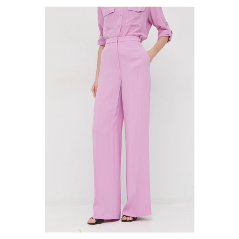 Kalhoty BOSS dámské, růžová barva, široké, high waist Hugo Boss