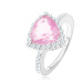 Stříbrný 925 prsten, trojúhelníkový růžový zirkon, blýskavý čirý lem