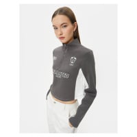 Koton Half Zipper Sweatshirt Crop High Neck Color Block