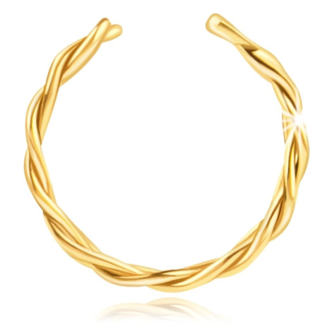 Piercing ze žlutého zlata 585 - dvojitý kroužek v uchu se vzorem pleteného lana Šperky eshop