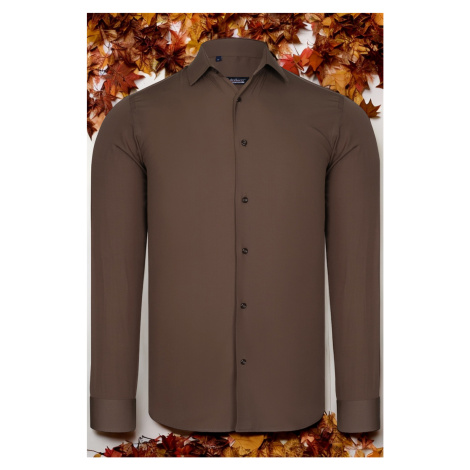 G726 DEWBERRY MEN'S SHIRT-PLAIN BROWN