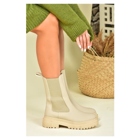 Fox Shoes Beige Women's Thick Sole Boots