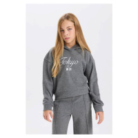 DEFACTO Girl's Hooded Printed Thessaloniki Fabric Sweatshirt