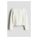 H & M - Propínací svetřík z jemně pletené bavlny - bílá