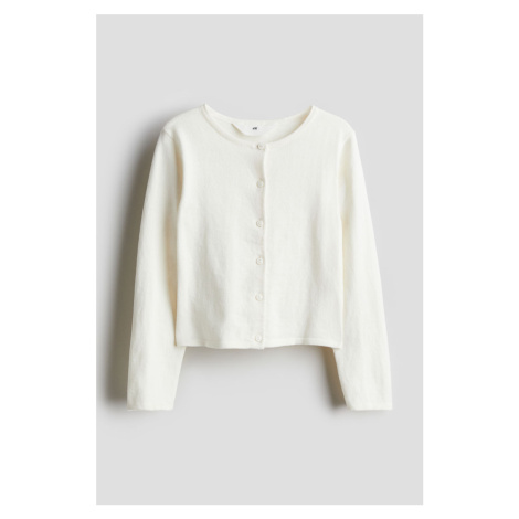 H & M - Propínací svetřík z jemně pletené bavlny - bílá H&M