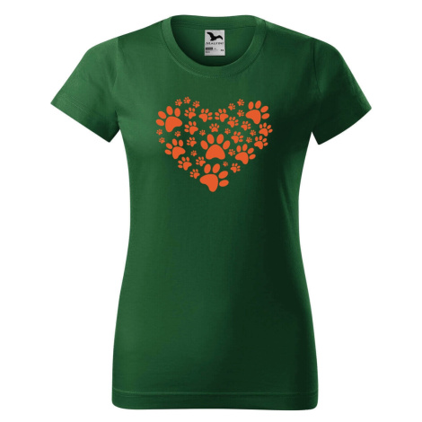 DOBRÝ TRIKO Dámské tričko s potiskem Psí tlapky srdce Barva: Lahvově zelená