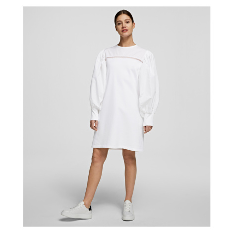 Šaty Karl Lagerfeld Fabric Mix Sweat Dress - Bílá