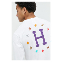 Bavlněné tričko s dlouhým rukávem HUF bílá barva, s potiskem