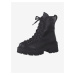 Černé kožené kotníkové zimní boty na podpatku Tamaris
