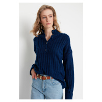 Trendyol Navy Blue Wide Fit Soft Textured High Neck Knitwear Sweater