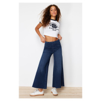 Trendyol Blue Stitching Detailed High Waist Culotte Jeans