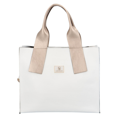 Prostorná dámská koženková shopper  taška do ruky Laura Simi,  bílá/zlatá Laura Biaggi