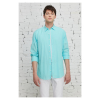 AC&Co / Altınyıldız Classics Men's Turquoise Comfort Fit Relaxed Cut Concealed Button Collar 100