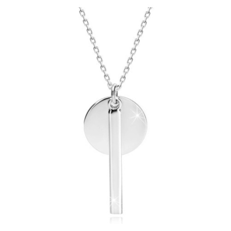 Stříbrný 925 náhrdelník - blýskavý řetízek, lesklý kruh s obdélníkem Šperky eshop