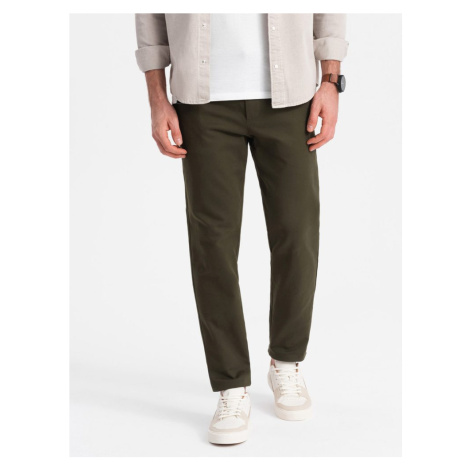 Ombre Clothing Chinos olivové kalhoty klasického střihu s jemnou texturou V4 PACP-0190