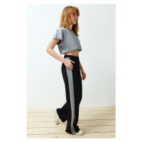Trendyol Black Color Block Straight/Straight Fit Flexible Trousers