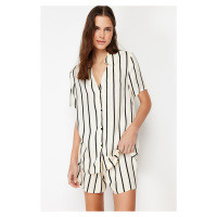 Trendyol Ecru Striped Collar Detailed Viscose Woven Pajamas Set