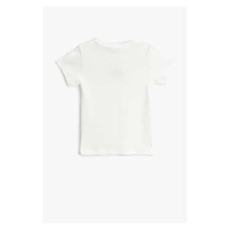 Koton Basic T-Shirt with Short Sleeves Embroidered Detailed Textured.