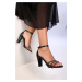 Shoeberry Women's Forty Black Pierced Stones Heeled Shoes