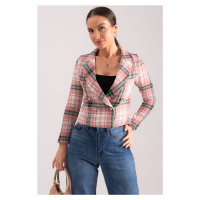 armonika Women's Pale Pink Double Breasted Collar Tweed Crop Jacket