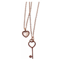 Náhrdelník dvojitý nerezová ocel Srdce s perletí a klíčkem 42 cm - barva růžového zlata, cca 42 