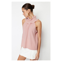 Trendyol Pink Collar Detailed Smart Crepe Knitted Blouse