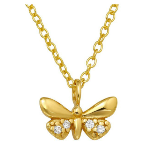 Dětský pozlacený náhrdelník s Motýlkem s bílými zirkony Planet Shop