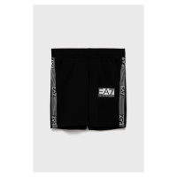 Dětské bavlněné šortky EA7 Emporio Armani černá barva, nastavitelný pas